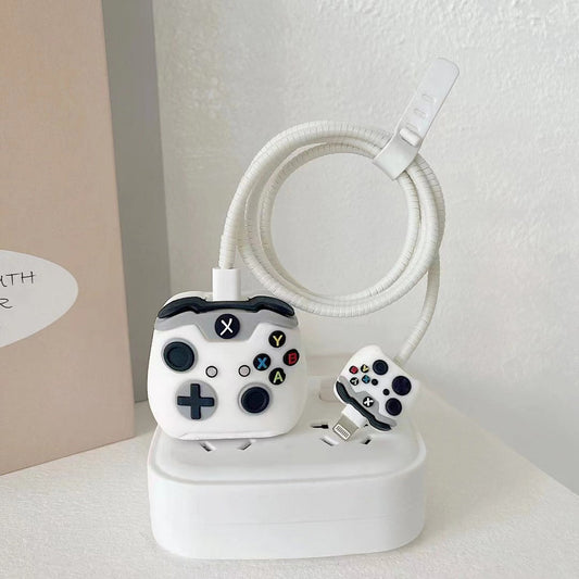 iPhone Charger Case Cover - XBOX White - 4 Piece Set (With Wire Protector)