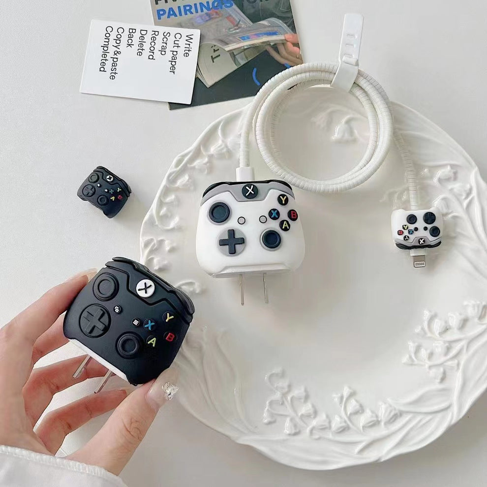 iPhone Charger Case Cover - XBOX White - 4 Piece Set (With Wire Protector)