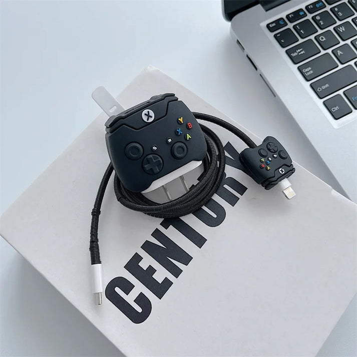 iPhone Charger Case Cover - XBOX Black - 4 Piece Set (With Wire Protector)