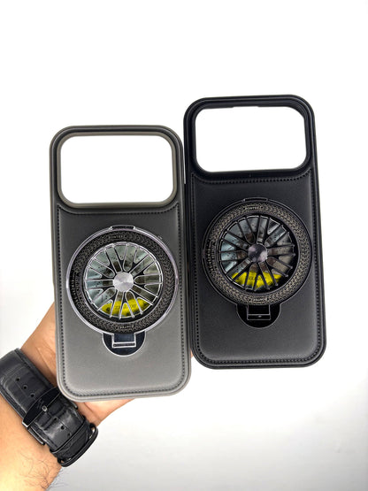 Premium Leather iPhone Case With Spinner Wheel Stand | MagSafe Compatible