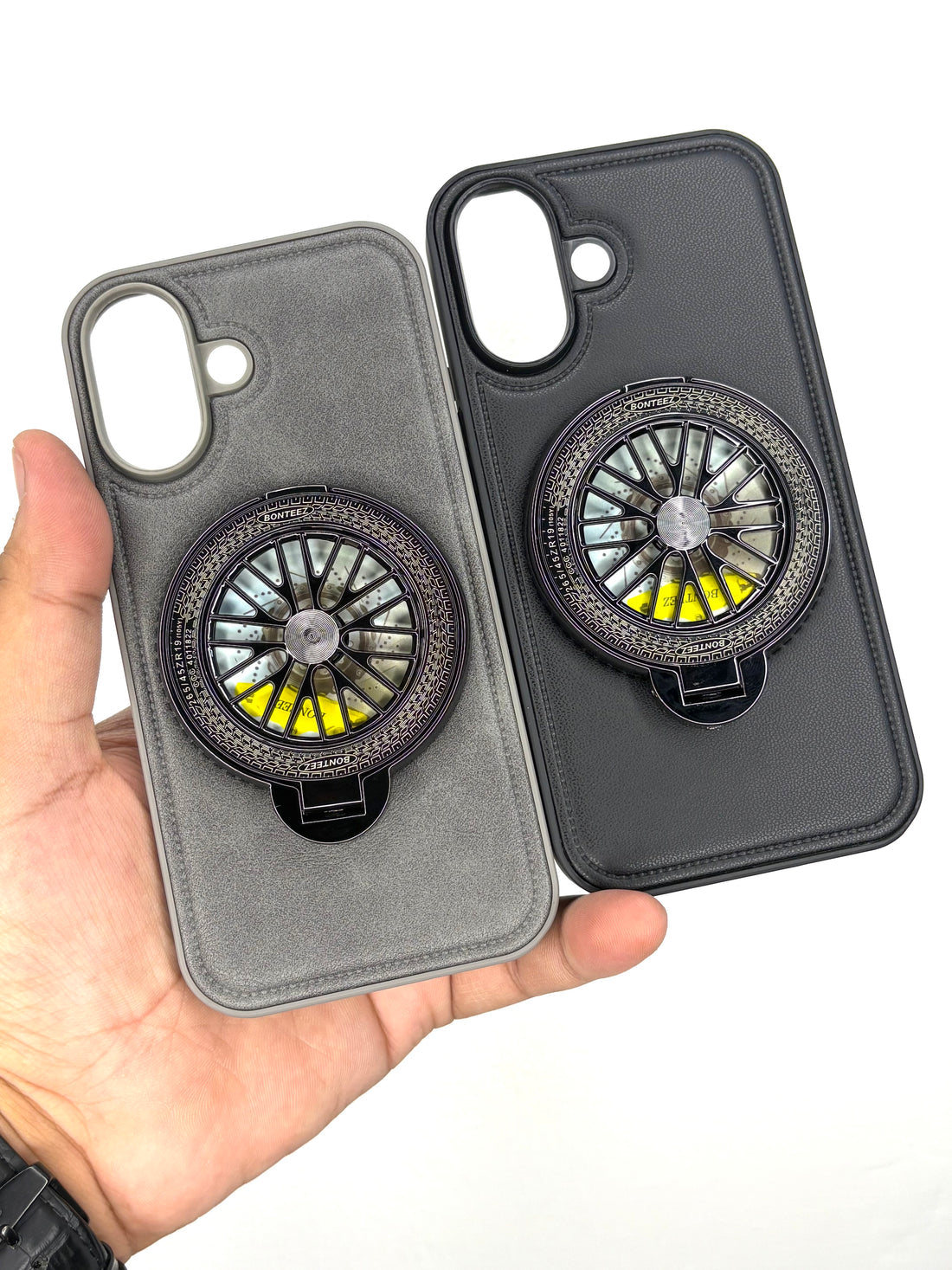 Premium Leather iPhone Case With Spinner Wheel Stand | MagSafe Compatible