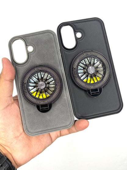 Premium Leather iPhone Case With Spinner Wheel Stand | MagSafe Compatible
