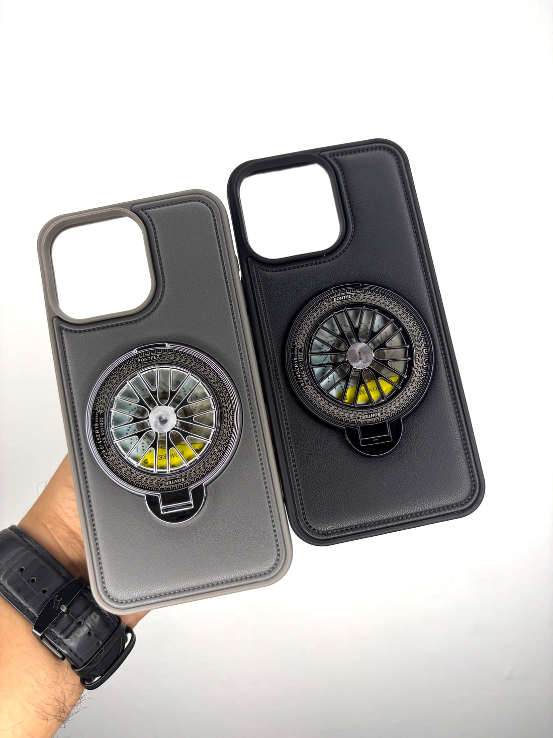 Premium Leather iPhone Case With Spinner Wheel Stand | MagSafe Compatible