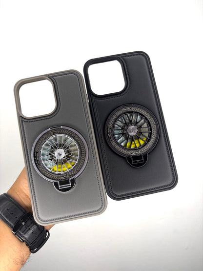 Premium Leather iPhone Case With Spinner Wheel Stand | MagSafe Compatible