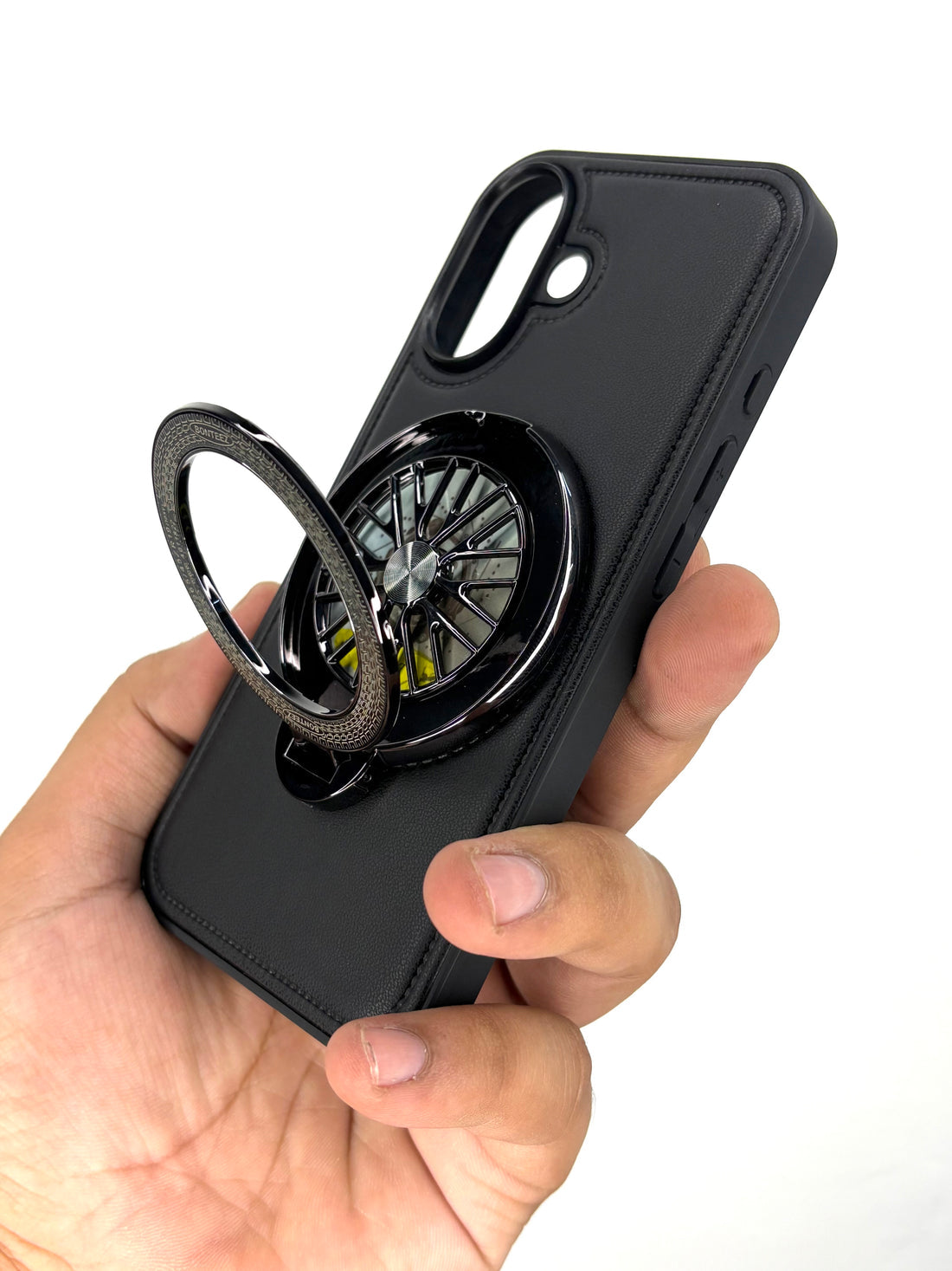 Premium Leather iPhone Case With Spinner Wheel Stand | MagSafe Compatible