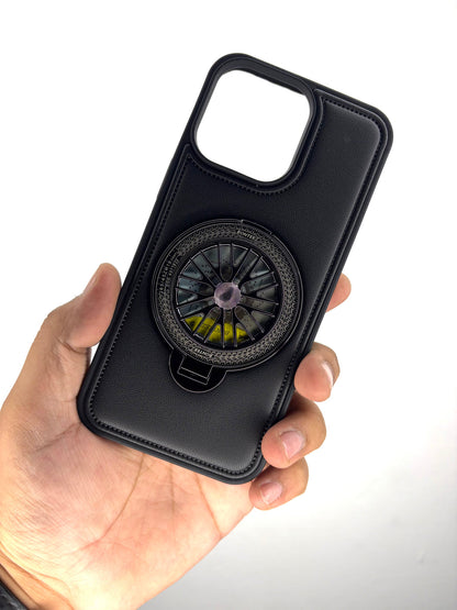 Premium Leather iPhone Case With Spinner Wheel Stand | MagSafe Compatible