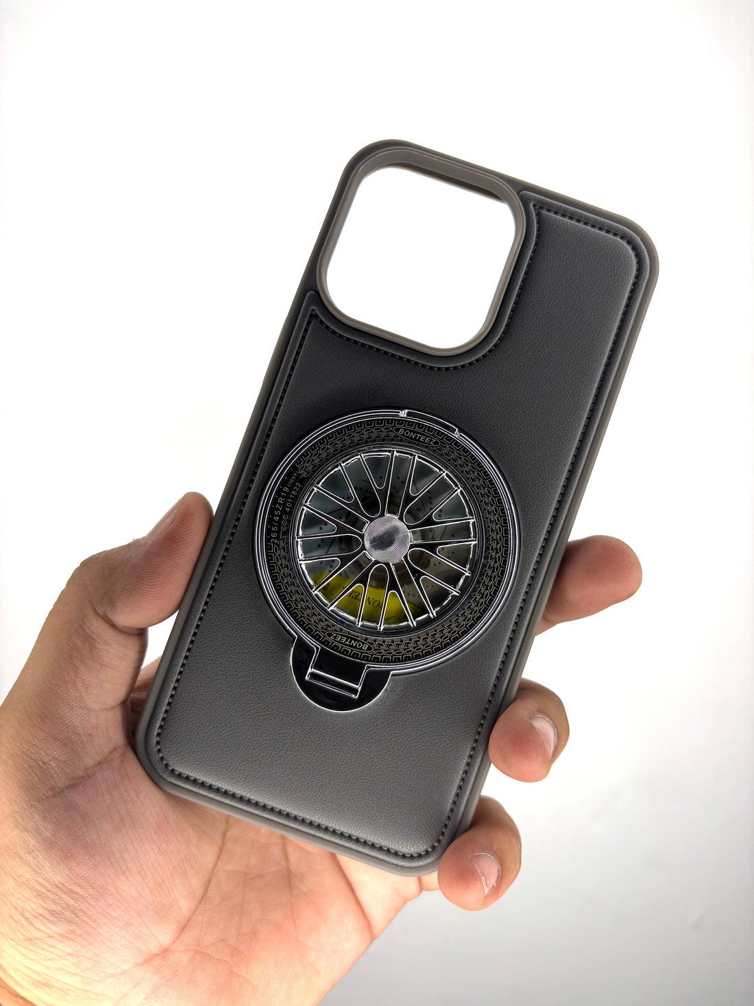 Premium Leather iPhone Case With Spinner Wheel Stand | MagSafe Compatible