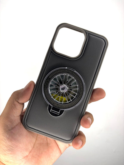Premium Leather iPhone Case With Spinner Wheel Stand | MagSafe Compatible
